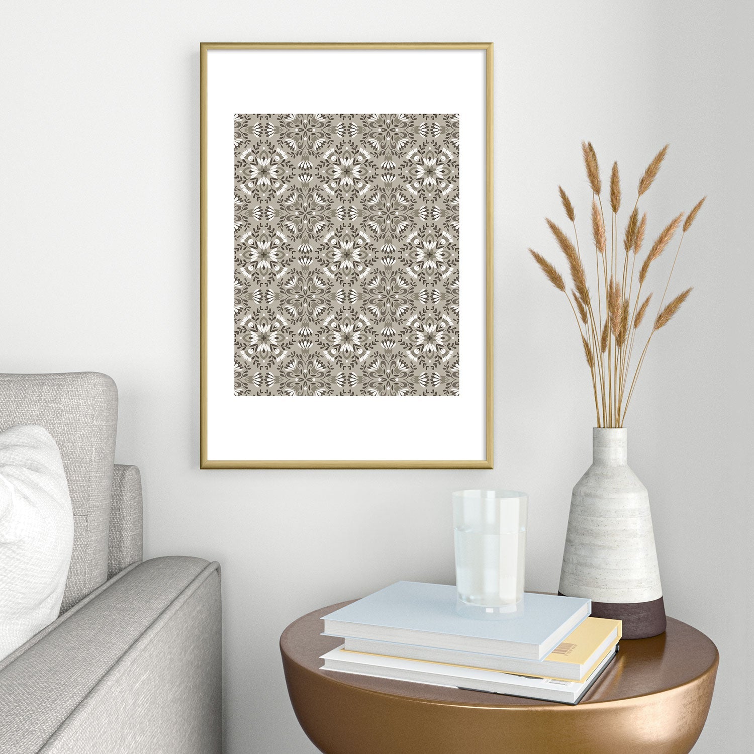 Pimlada Phuapradit Floral Tiles Gray Metal Framed Art Print
