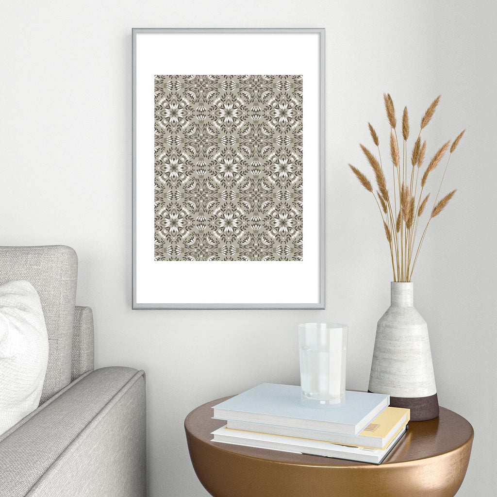 Pimlada Phuapradit Floral Tiles Gray Metal Framed Art Print