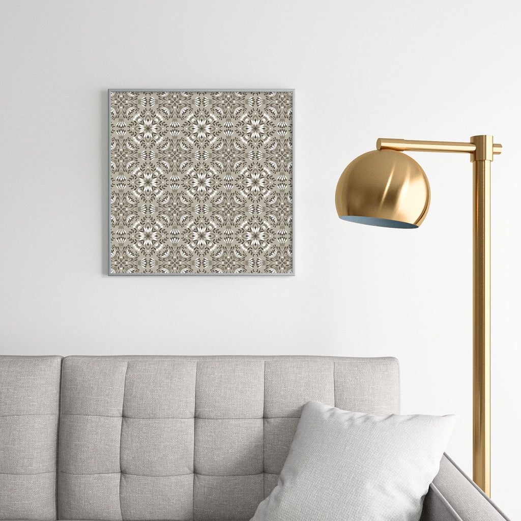 Pimlada Phuapradit Floral Tiles Gray Square Metal Framed Art Print