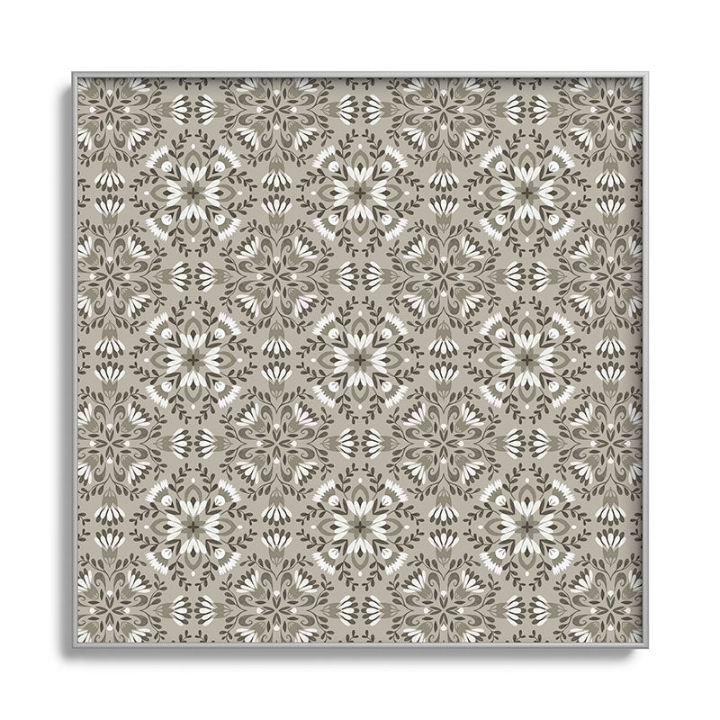 Pimlada Phuapradit Floral Tiles Gray Square Metal Framed Art Print