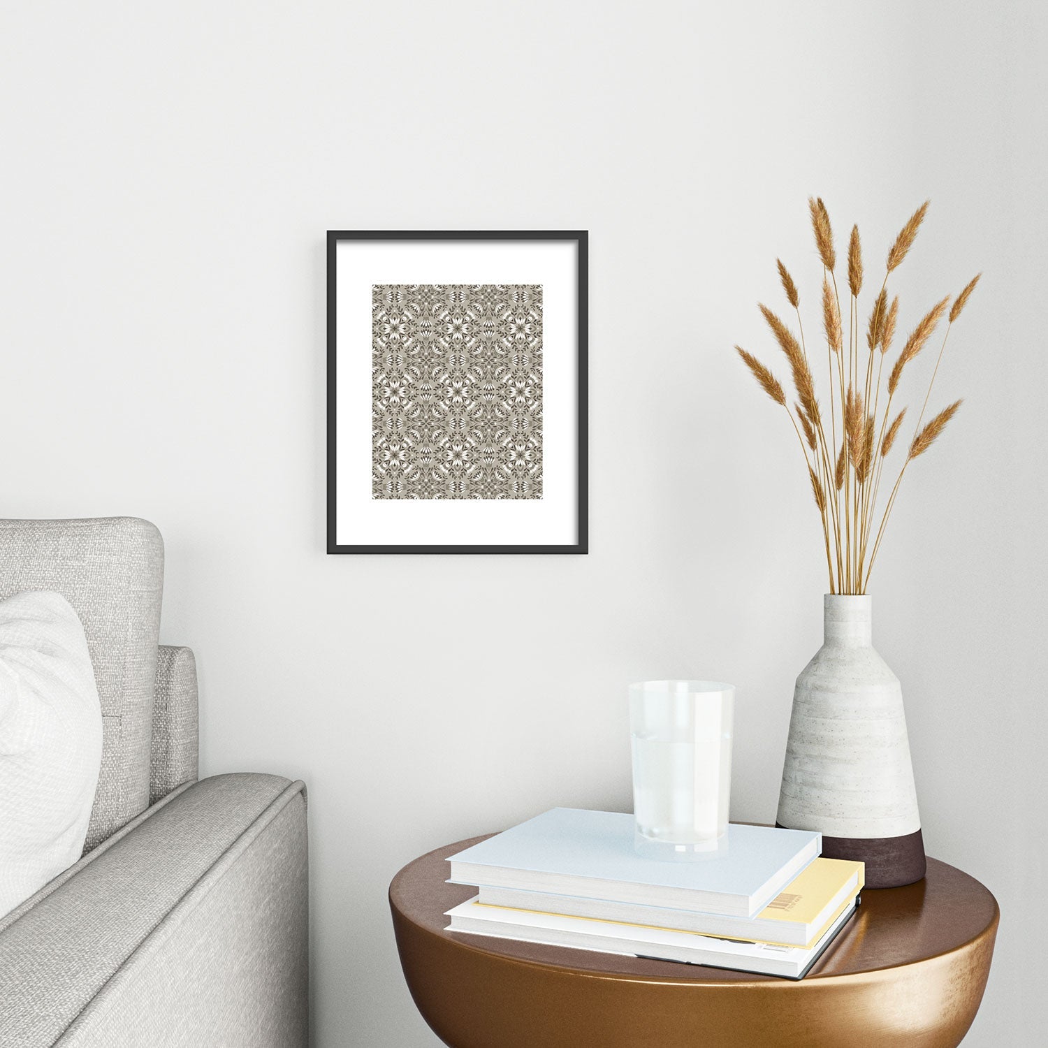 Pimlada Phuapradit Floral Tiles Gray Metal Framed Art Print