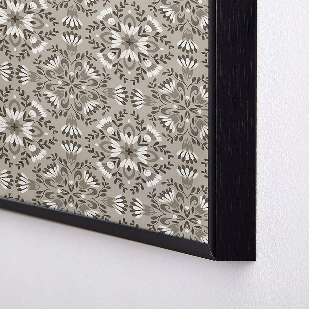 Pimlada Phuapradit Floral Tiles Gray Square Metal Framed Art Print