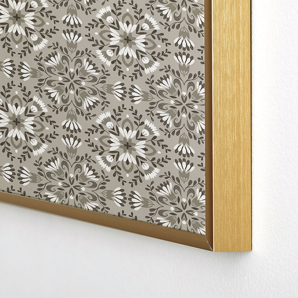 Pimlada Phuapradit Floral Tiles Gray Square Metal Framed Art Print