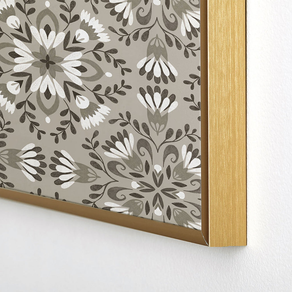 Pimlada Phuapradit Floral Tiles Gray Square Metal Framed Art Print
