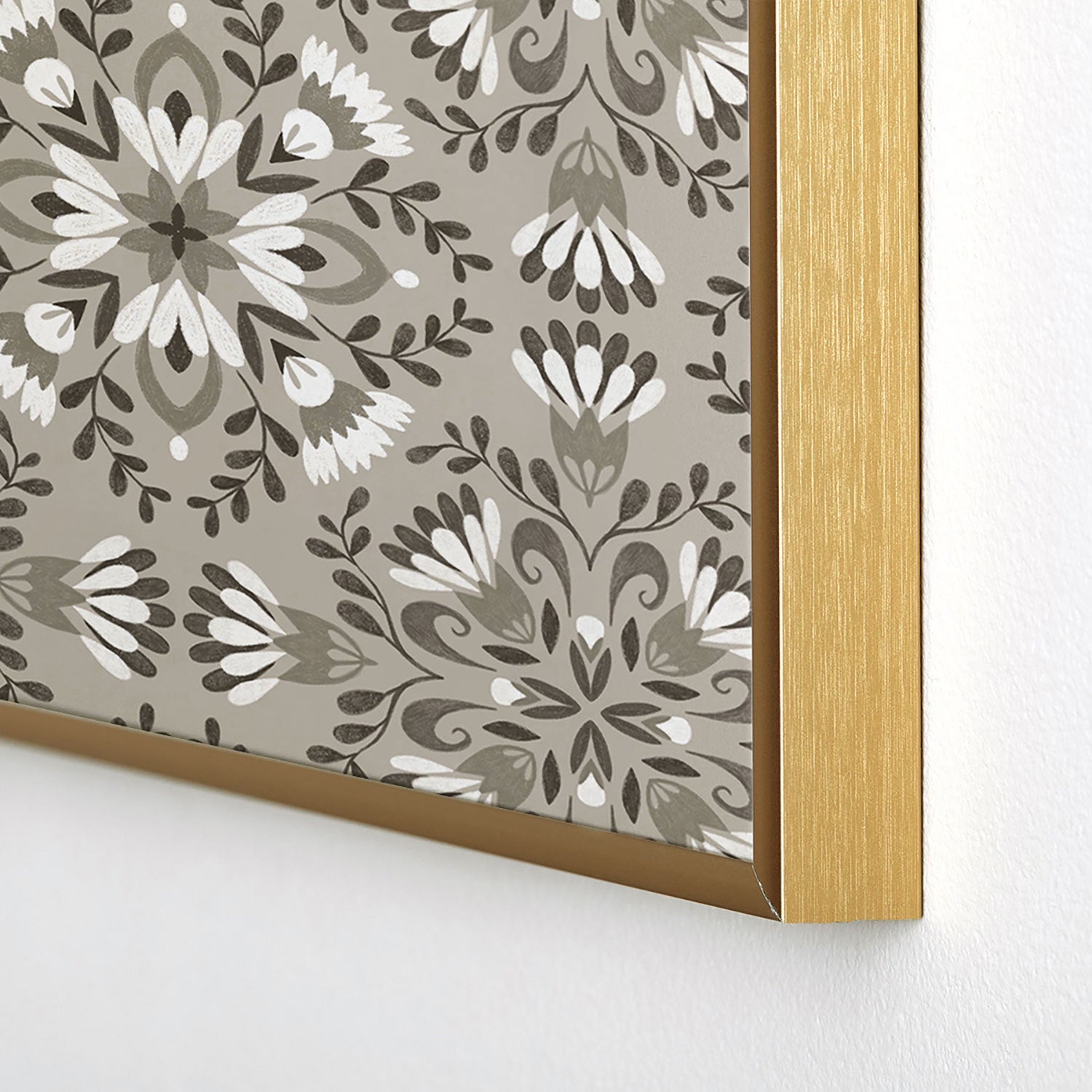 Pimlada Phuapradit Floral Tiles Gray Square Metal Framed Art Print