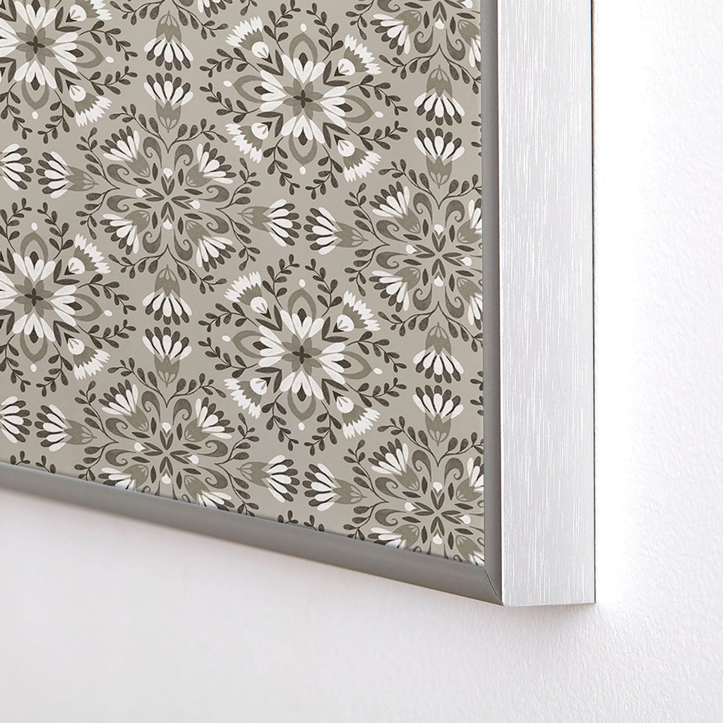 Pimlada Phuapradit Floral Tiles Gray Square Metal Framed Art Print