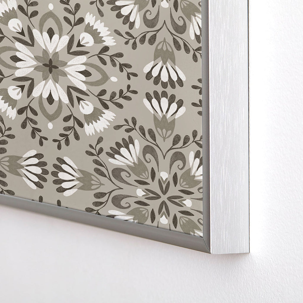 Pimlada Phuapradit Floral Tiles Gray Square Metal Framed Art Print