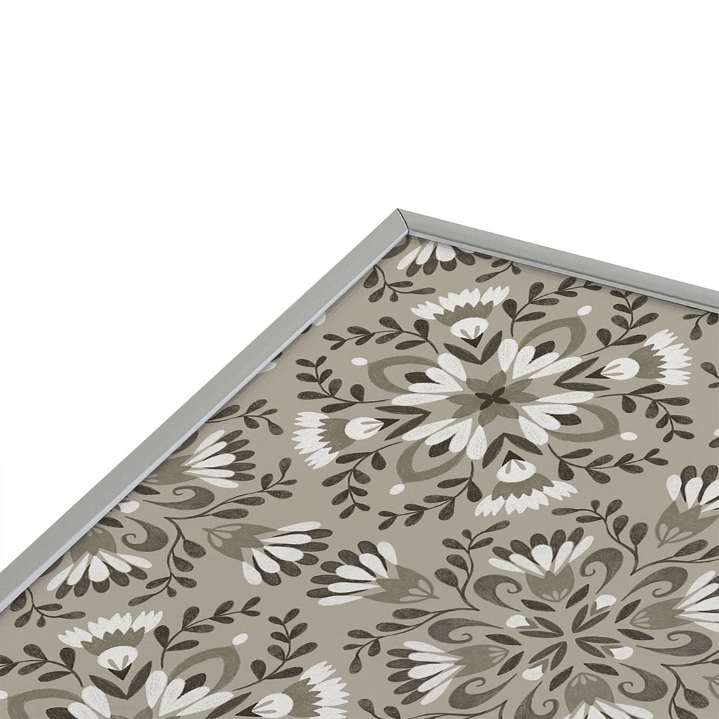 Pimlada Phuapradit Floral Tiles Gray Square Metal Framed Art Print