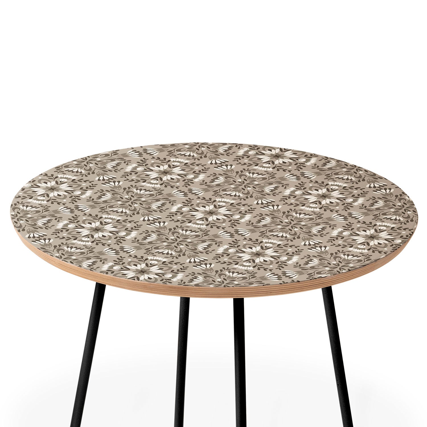 Pimlada Phuapradit Floral Tiles Gray Round Side Table
