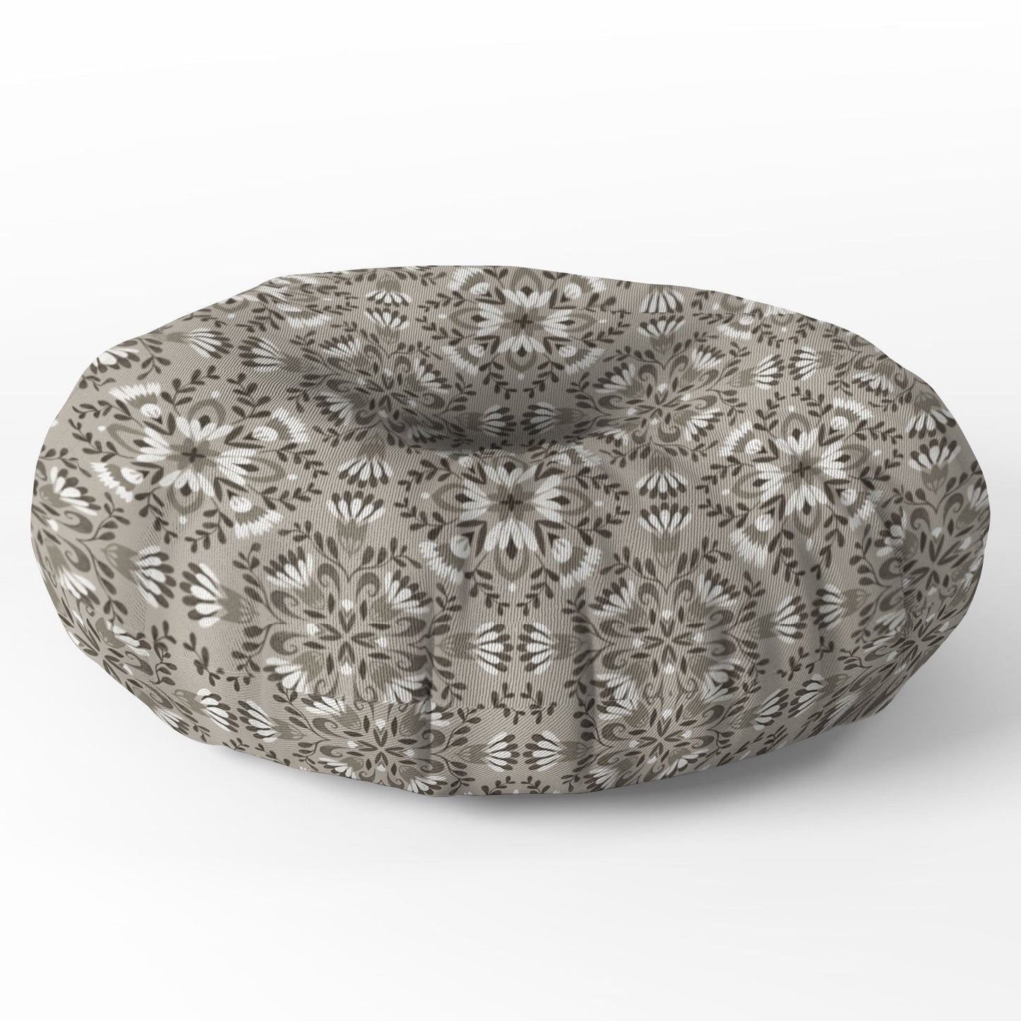 Pimlada Phuapradit Floral Tiles Gray Floor Pillow Round