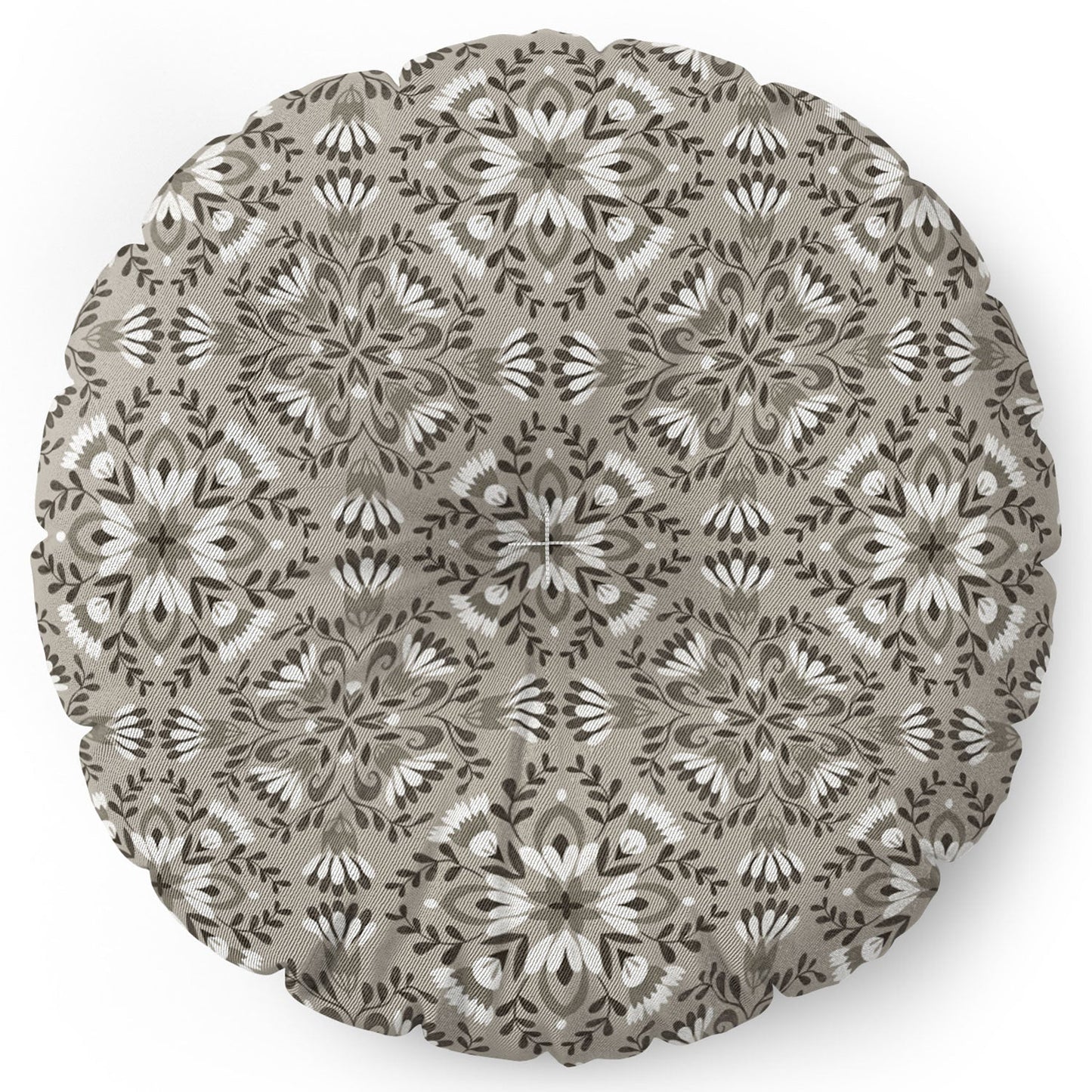 Pimlada Phuapradit Floral Tiles Gray Floor Pillow Round