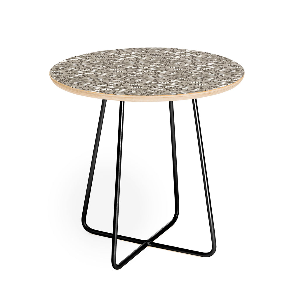 Pimlada Phuapradit Floral Tiles Gray Round Side Table