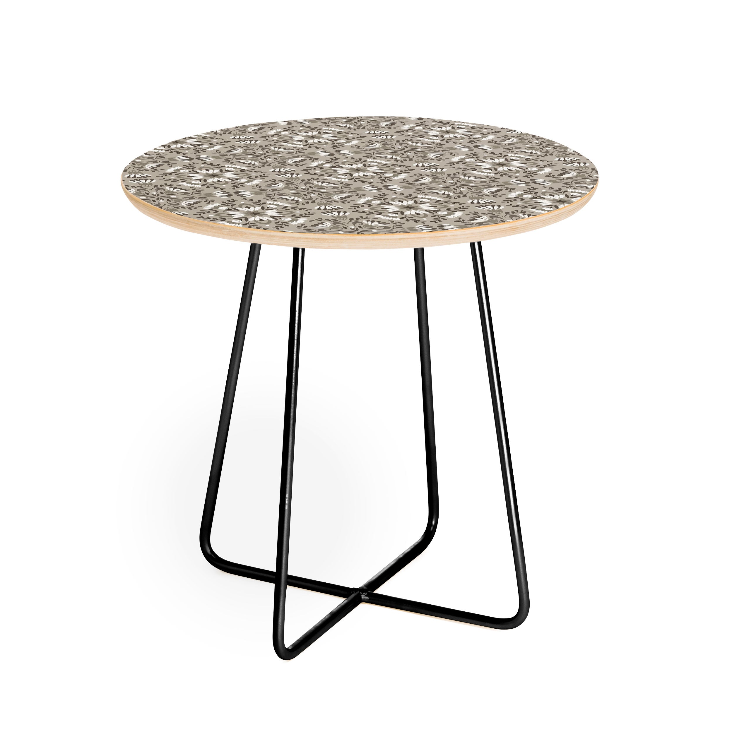 Pimlada Phuapradit Floral Tiles Gray Round Side Table