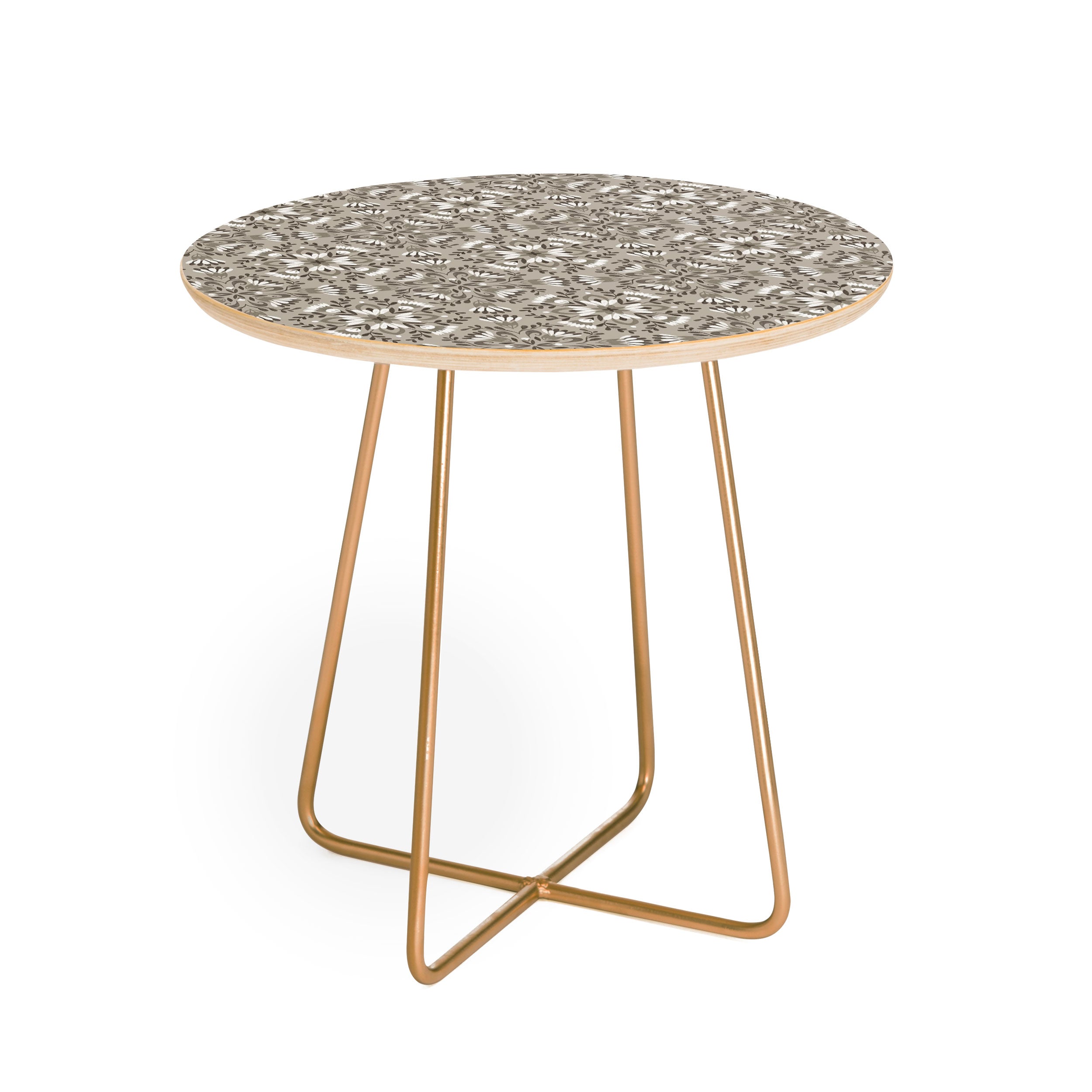 Pimlada Phuapradit Floral Tiles Gray Round Side Table