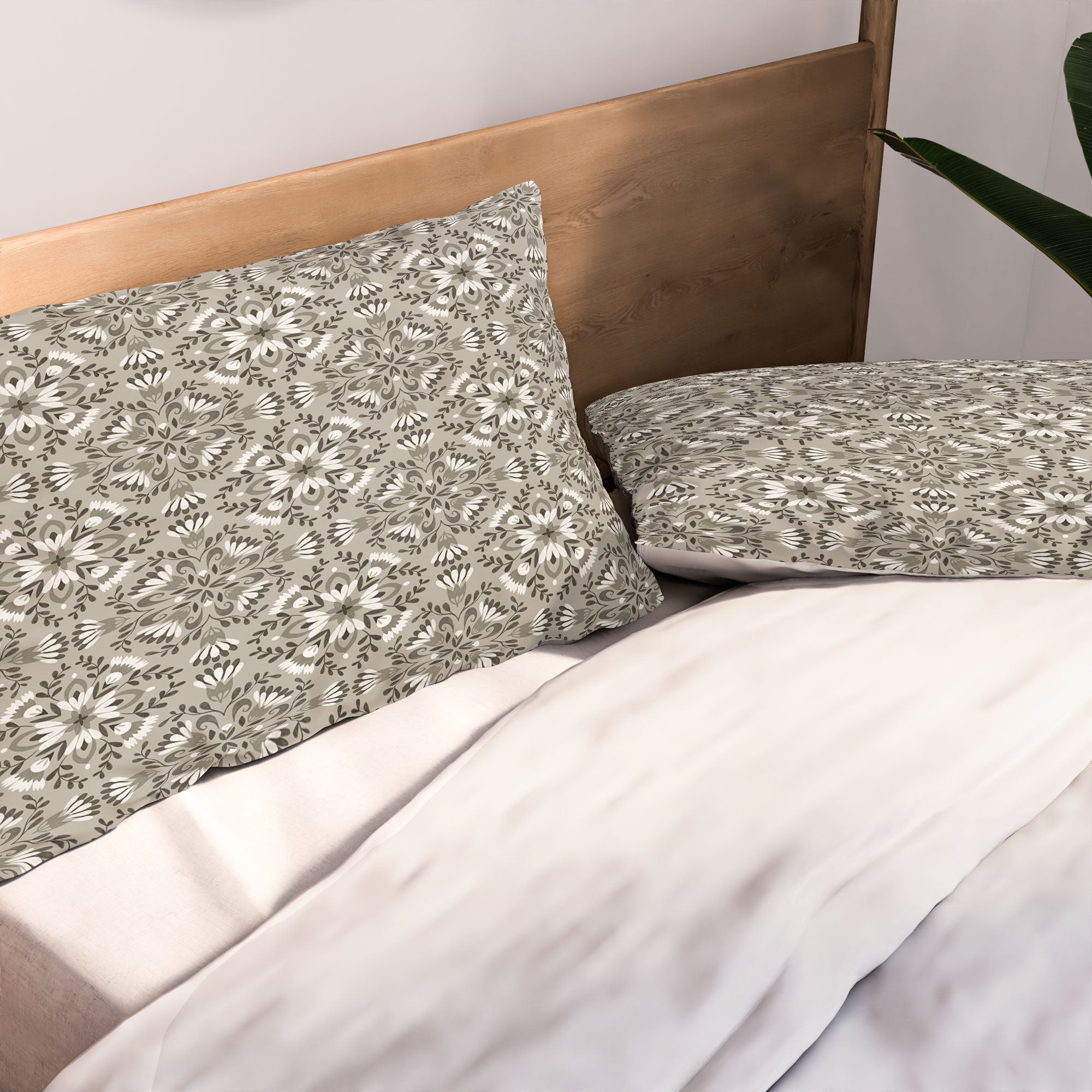 Pimlada Phuapradit Floral Tiles Gray Pillow Shams