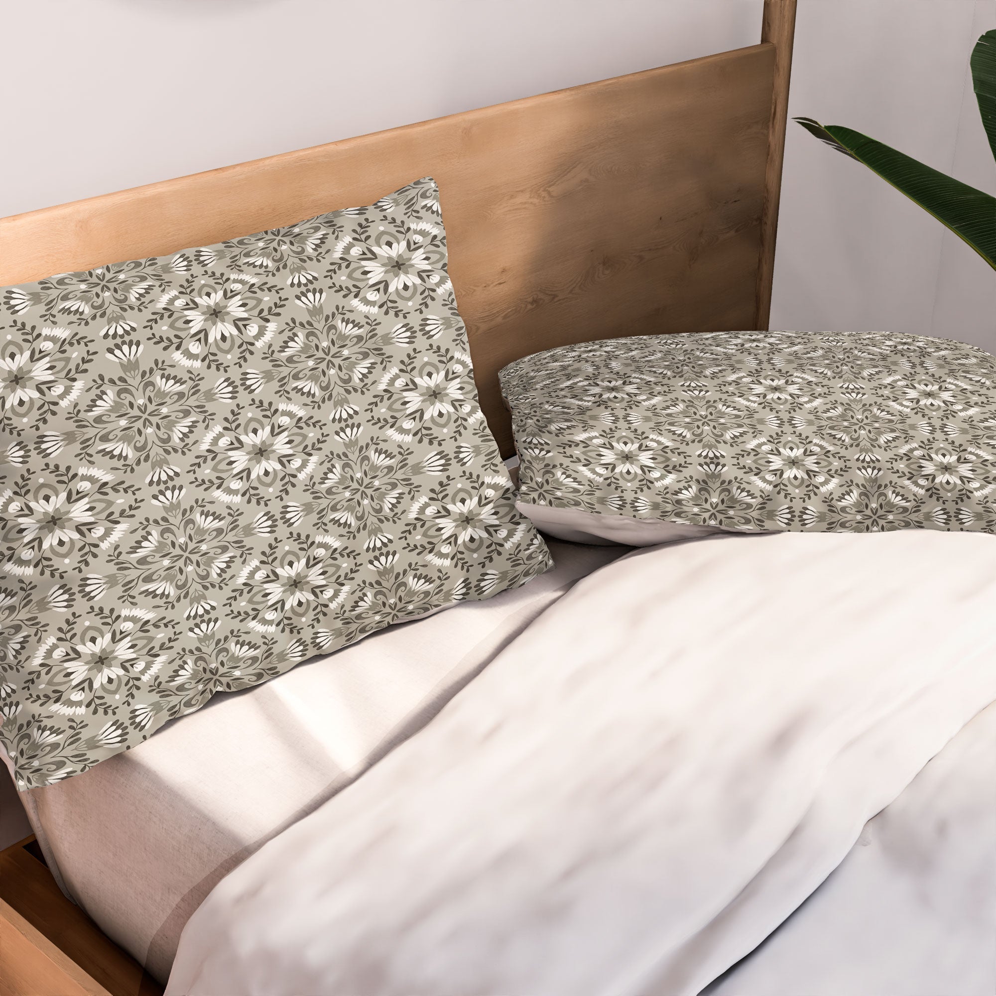 Pimlada Phuapradit Floral Tiles Gray Pillow Shams