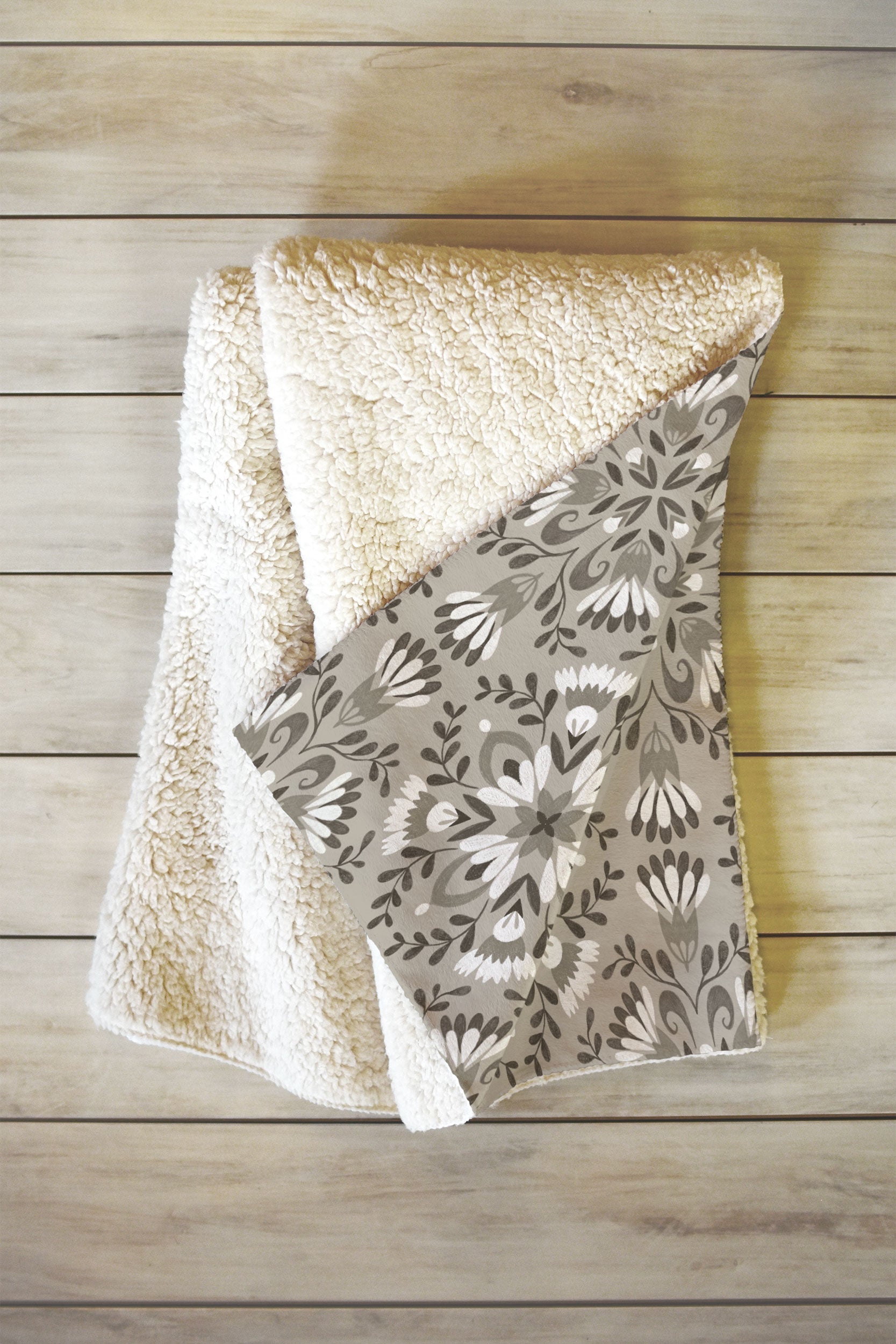 Pimlada Phuapradit Floral Tiles Gray Fleece Throw Blanket