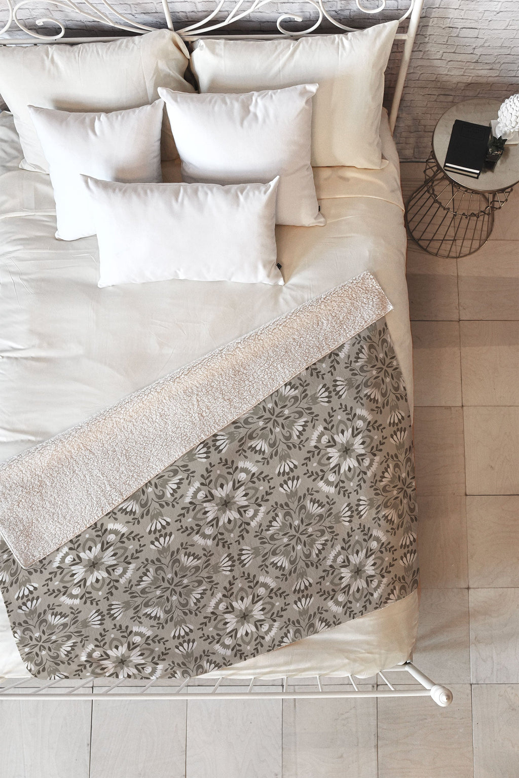 Pimlada Phuapradit Floral Tiles Gray Fleece Throw Blanket