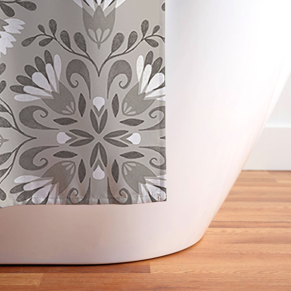 Pimlada Phuapradit Floral Tiles Gray Shower Curtain