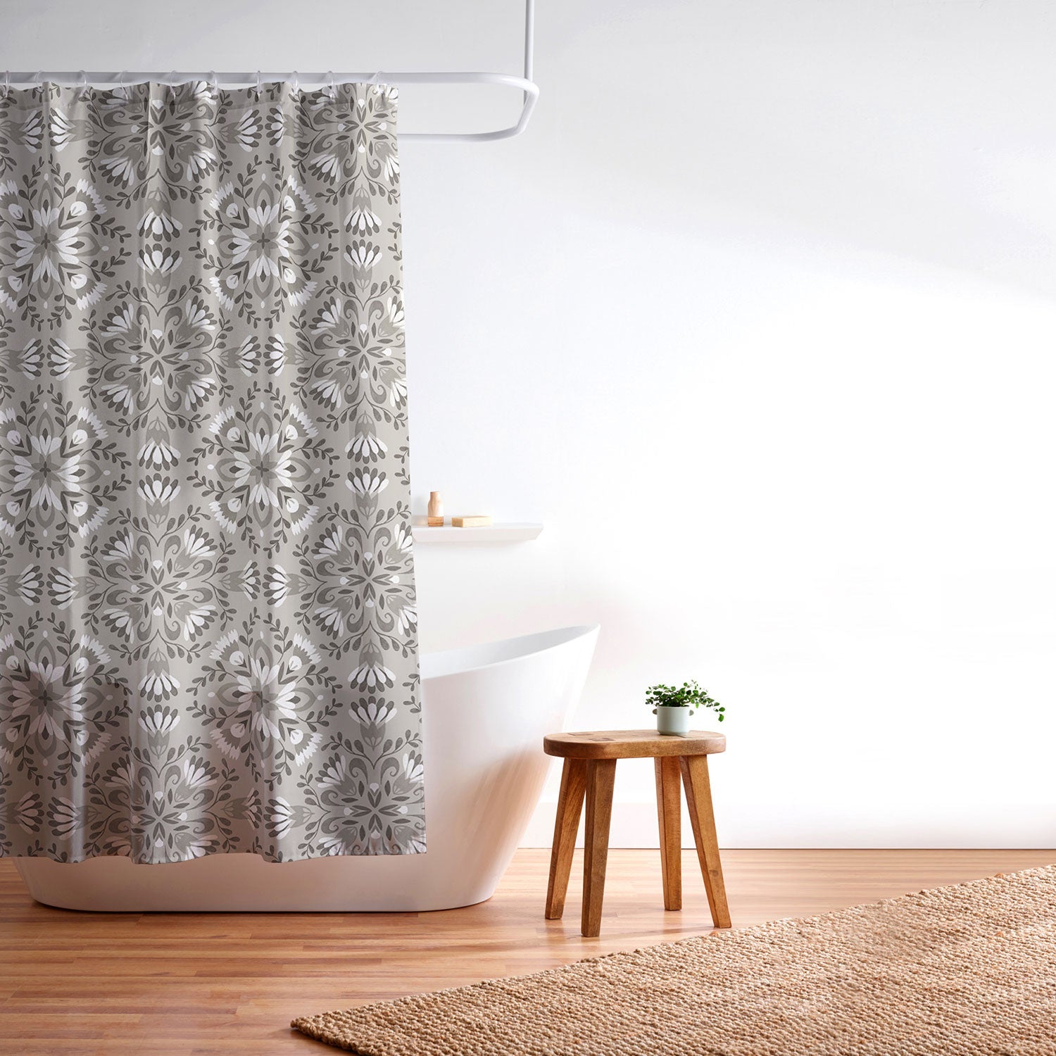 Pimlada Phuapradit Floral Tiles Gray Shower Curtain