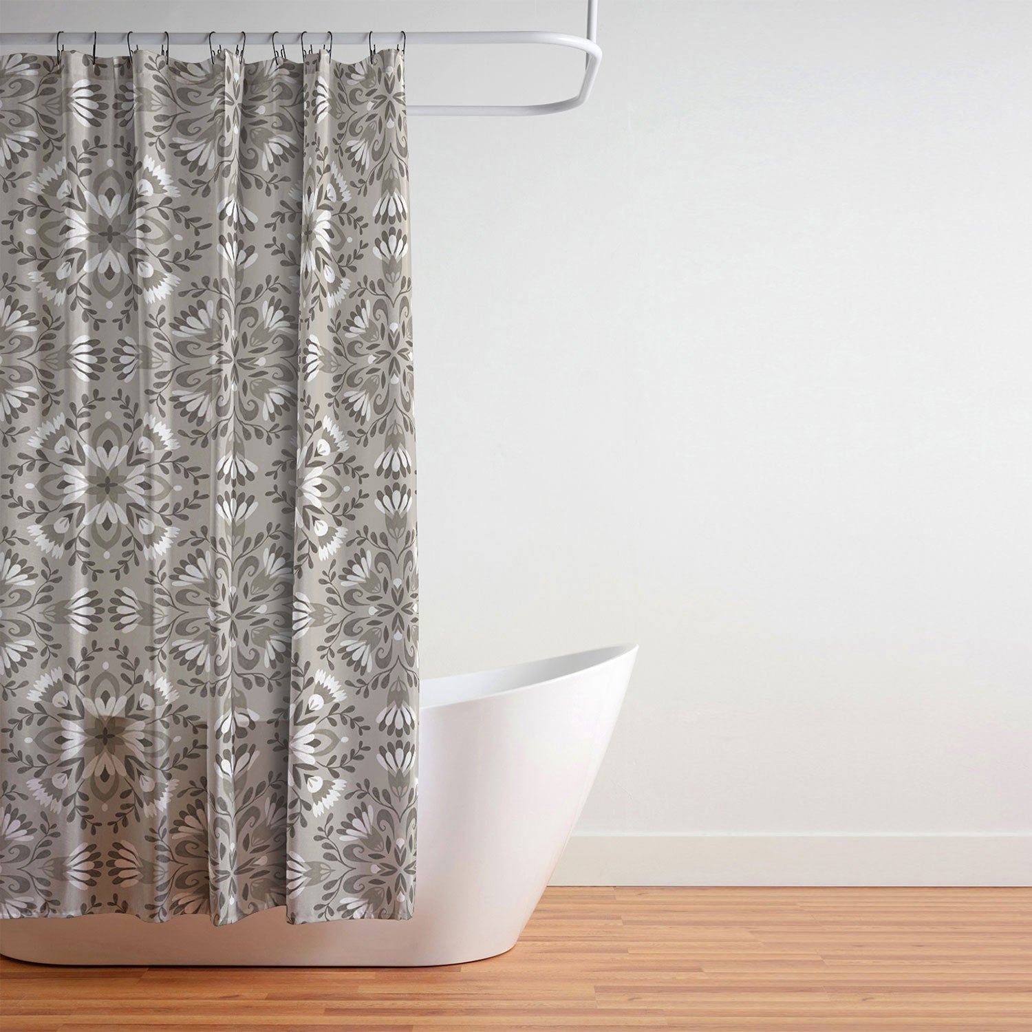 Pimlada Phuapradit Floral Tiles Gray Shower Curtain