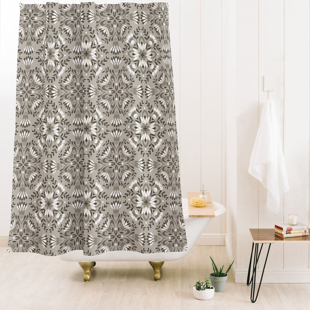 Pimlada Phuapradit Floral Tiles Gray Shower Curtain