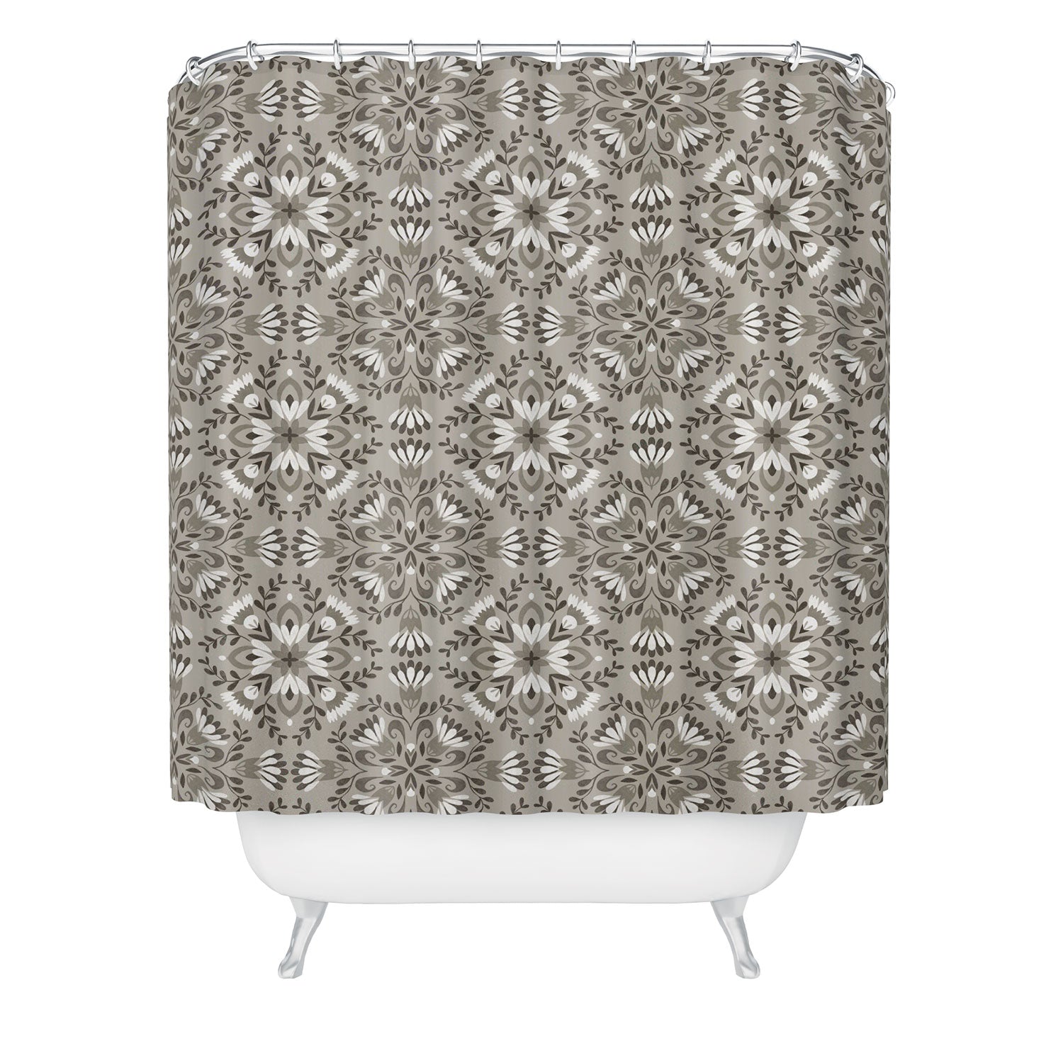 Pimlada Phuapradit Floral Tiles Gray Shower Curtain