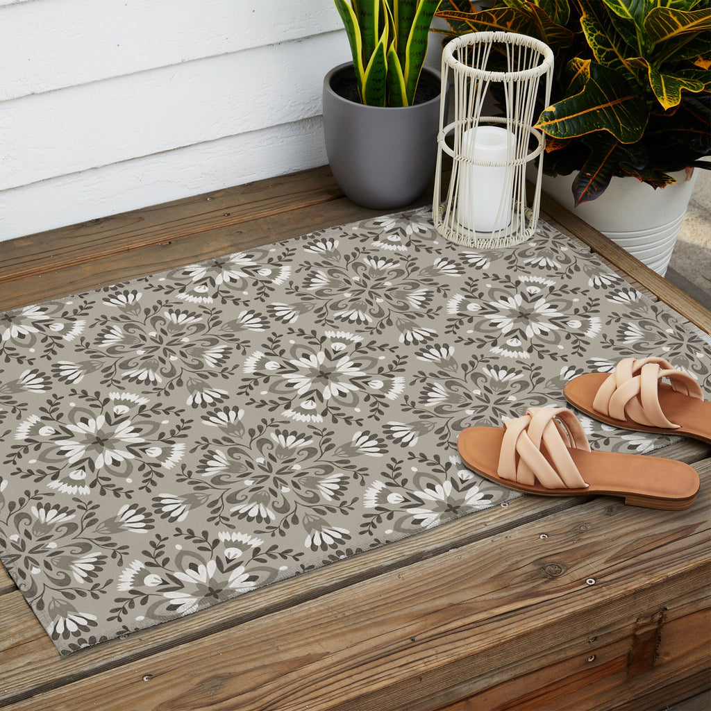 Pimlada Phuapradit Floral Tiles Gray Outdoor Rug