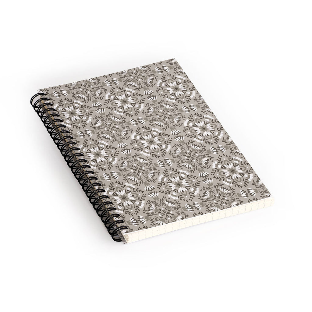 Pimlada Phuapradit Floral Tiles Gray Spiral Notebook