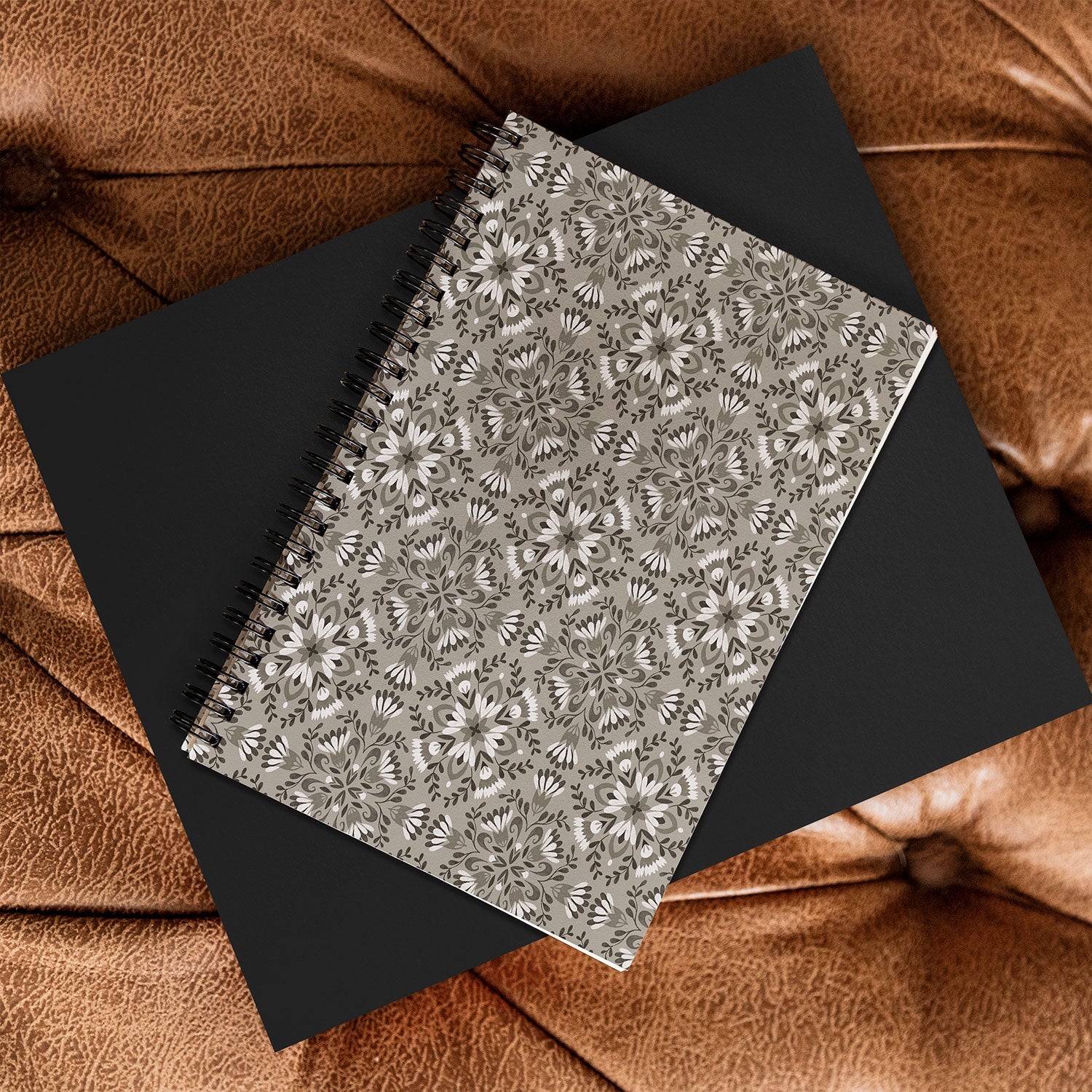 Pimlada Phuapradit Floral Tiles Gray Spiral Notebook