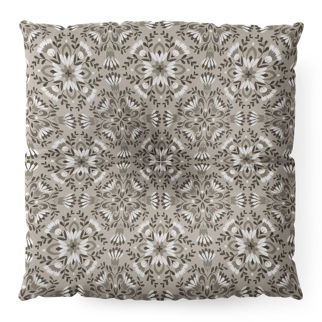 Pimlada Phuapradit Floral Tiles Gray Floor Pillow Square