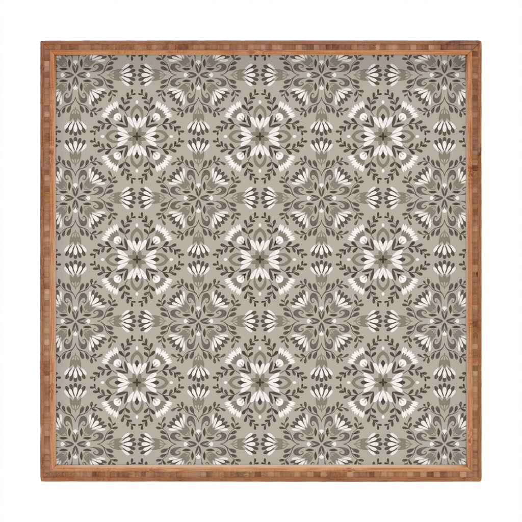 Pimlada Phuapradit Floral Tiles Gray Square Tray