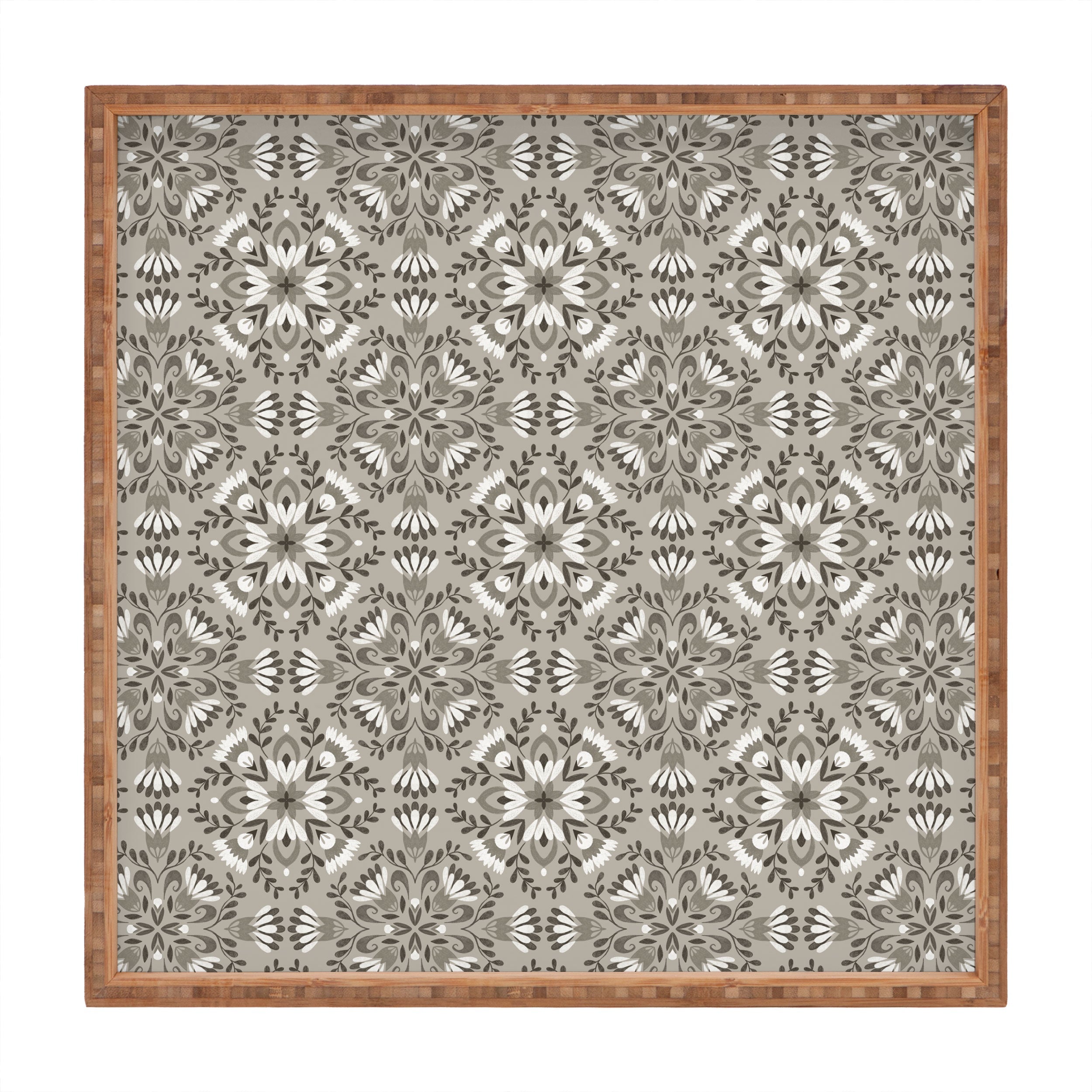Pimlada Phuapradit Floral Tiles Gray Square Tray