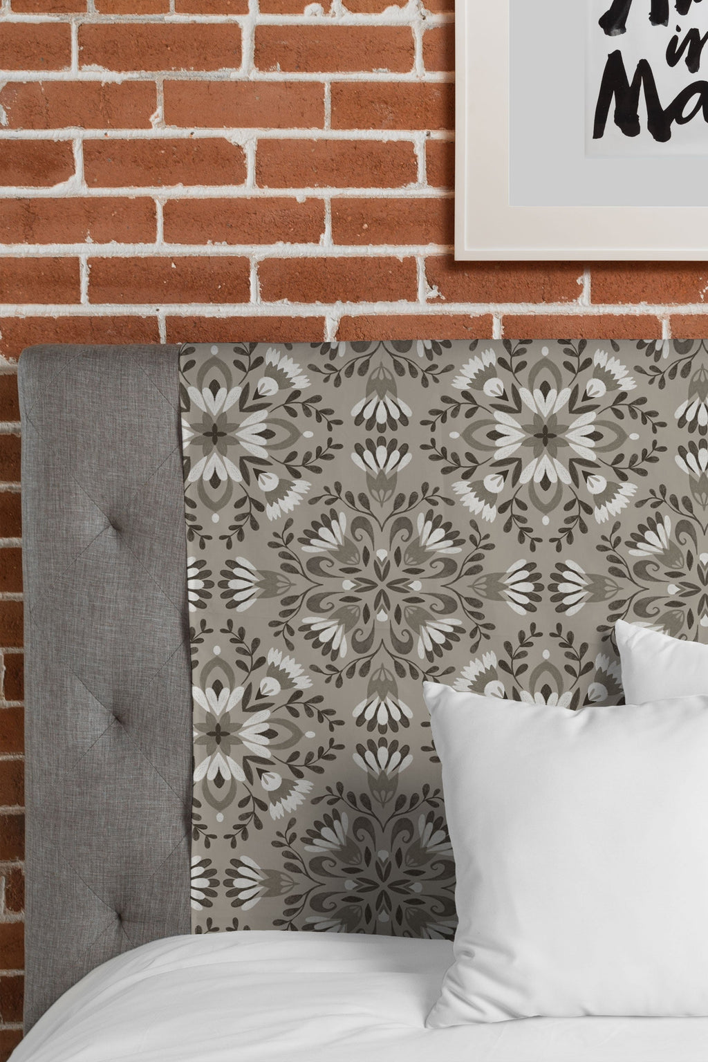 Pimlada Phuapradit Floral Tiles Gray Tapestry