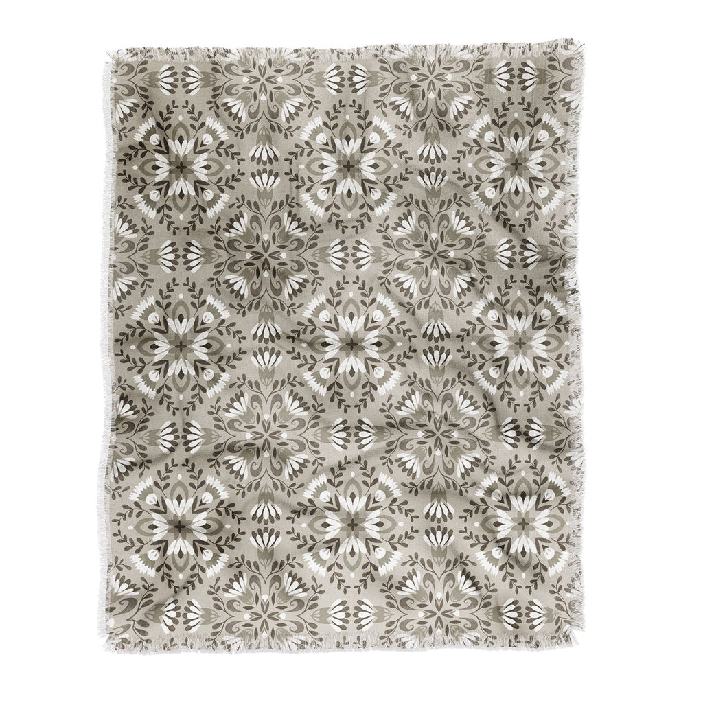 Pimlada Phuapradit Floral Tiles Gray Throw Blanket