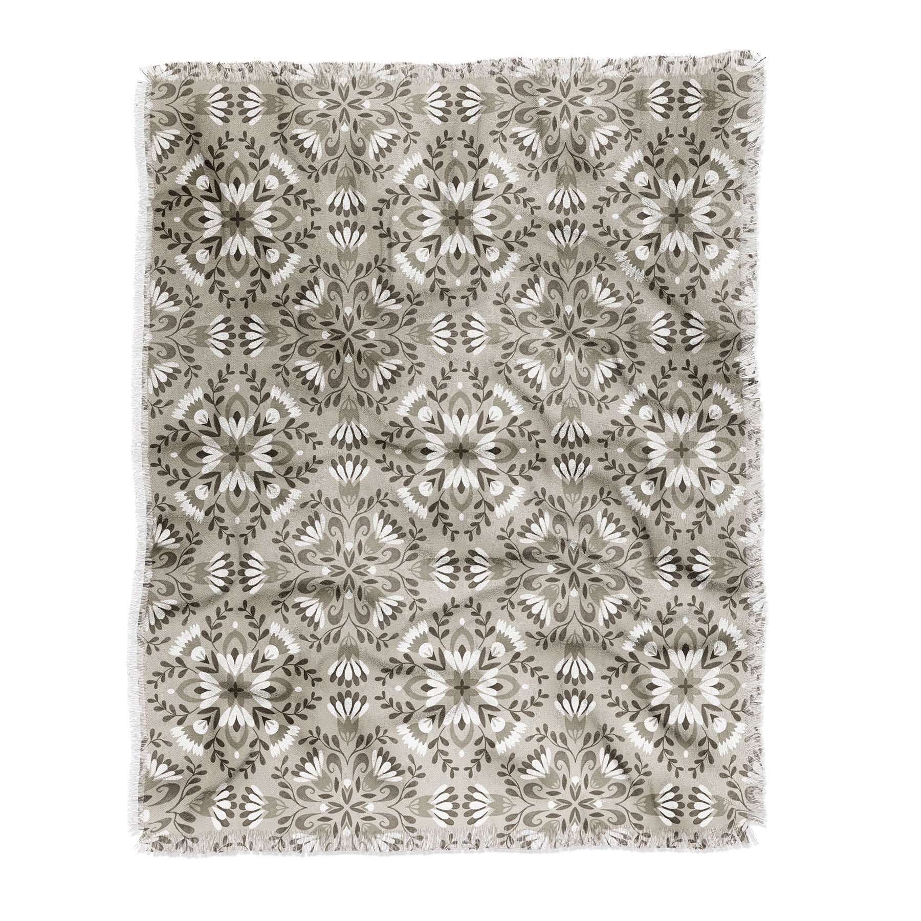 Pimlada Phuapradit Floral Tiles Gray Throw Blanket