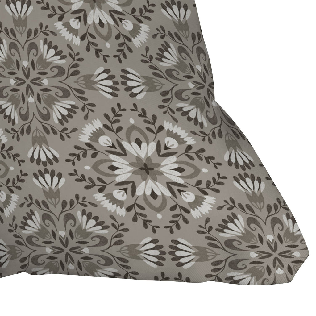 Pimlada Phuapradit Floral Tiles Gray Outdoor Throw Pillow