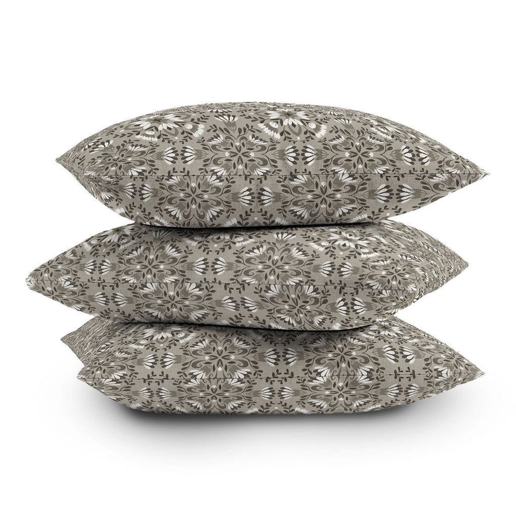 Pimlada Phuapradit Floral Tiles Gray Outdoor Throw Pillow