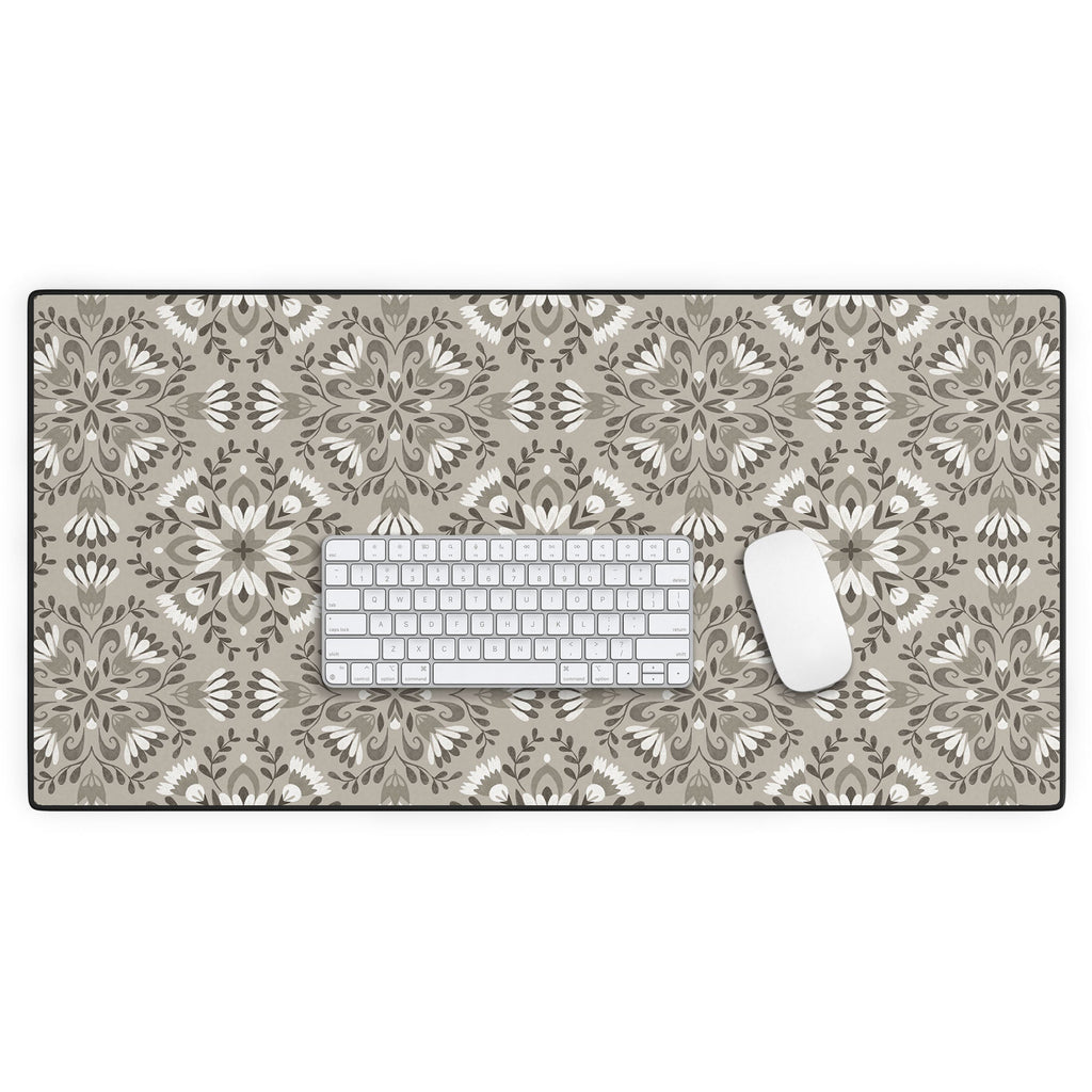 Pimlada Phuapradit Floral Tiles Gray Desk Mat