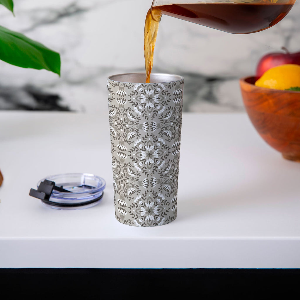 Pimlada Phuapradit Floral Tiles Gray Travel Mug