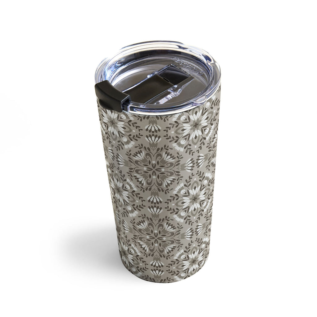 Pimlada Phuapradit Floral Tiles Gray Travel Mug