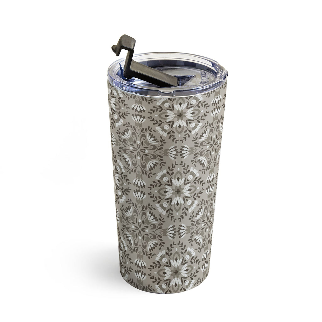 Pimlada Phuapradit Floral Tiles Gray Travel Mug