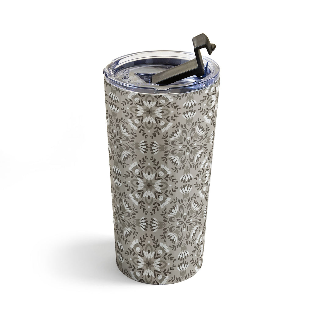 Pimlada Phuapradit Floral Tiles Gray Travel Mug