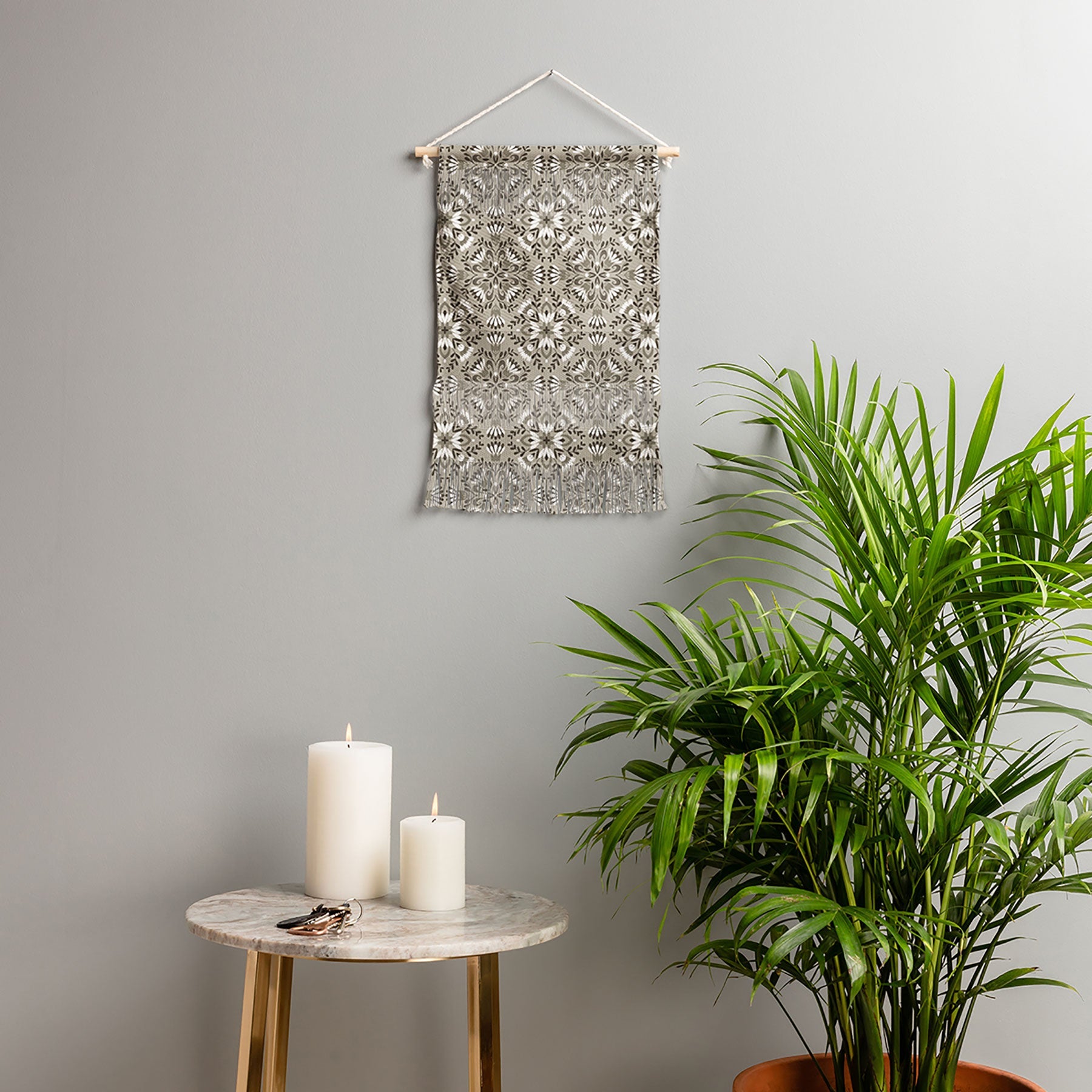 Pimlada Phuapradit Floral Tiles Gray Wall Hanging Portrait