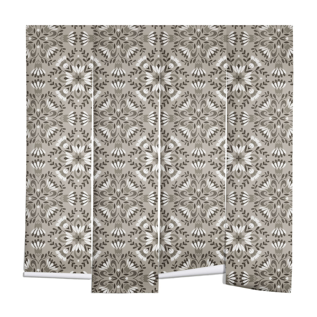 Pimlada Phuapradit Floral Tiles Gray Wall Mural
