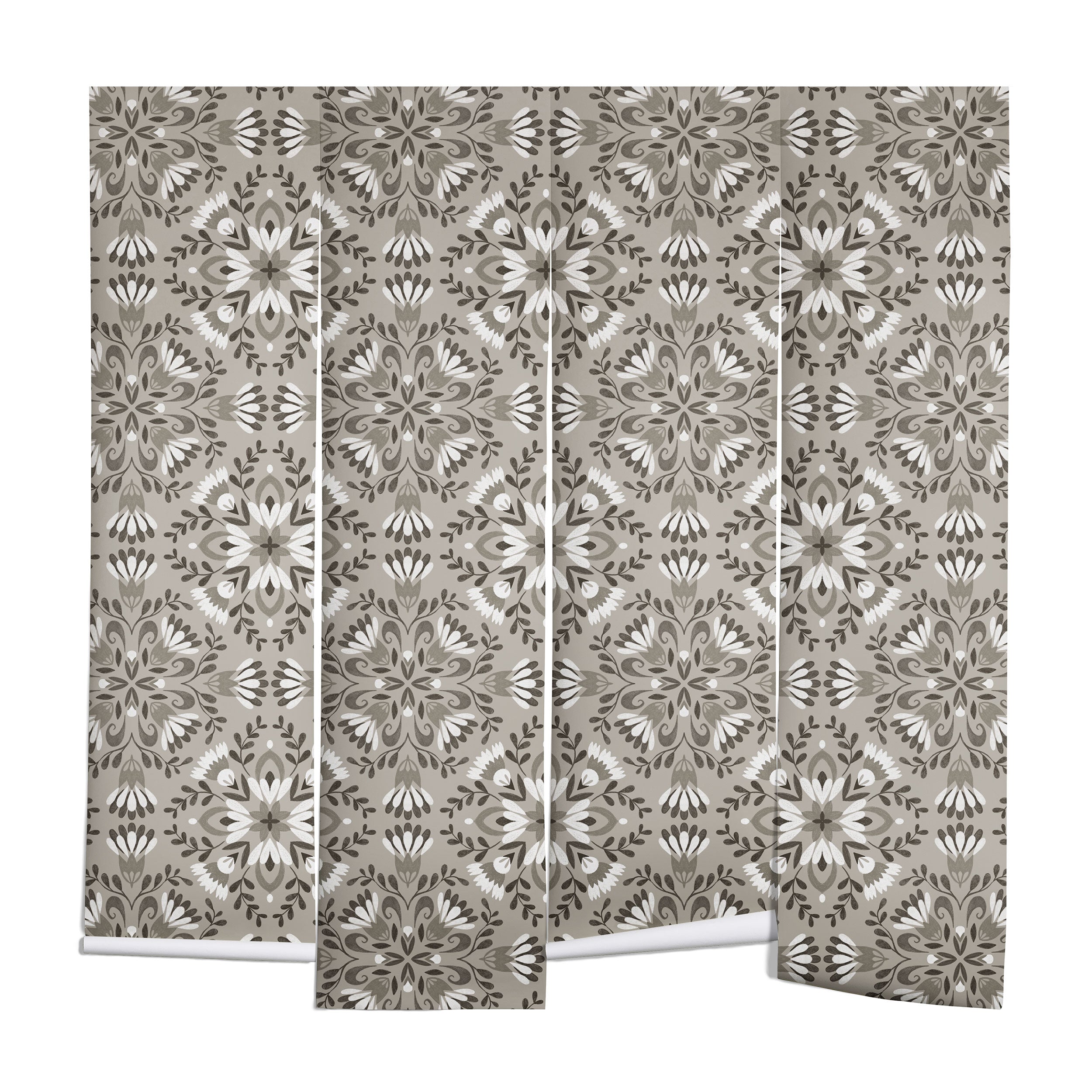 Pimlada Phuapradit Floral Tiles Gray Wall Mural
