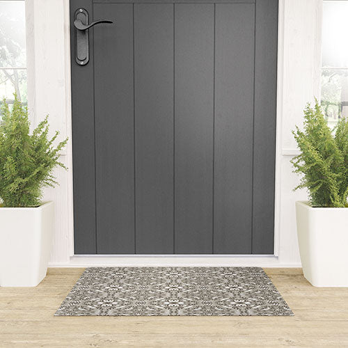 Pimlada Phuapradit Floral Tiles Gray Welcome Mat