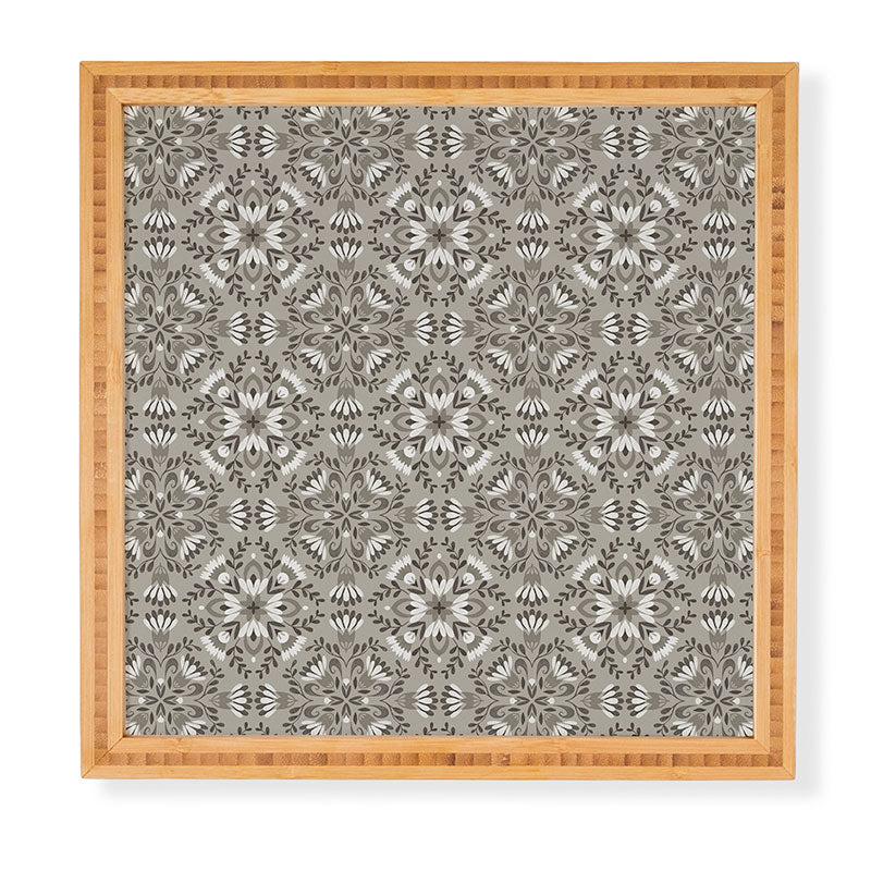 Pimlada Phuapradit Floral Tiles Gray Framed Wall Art