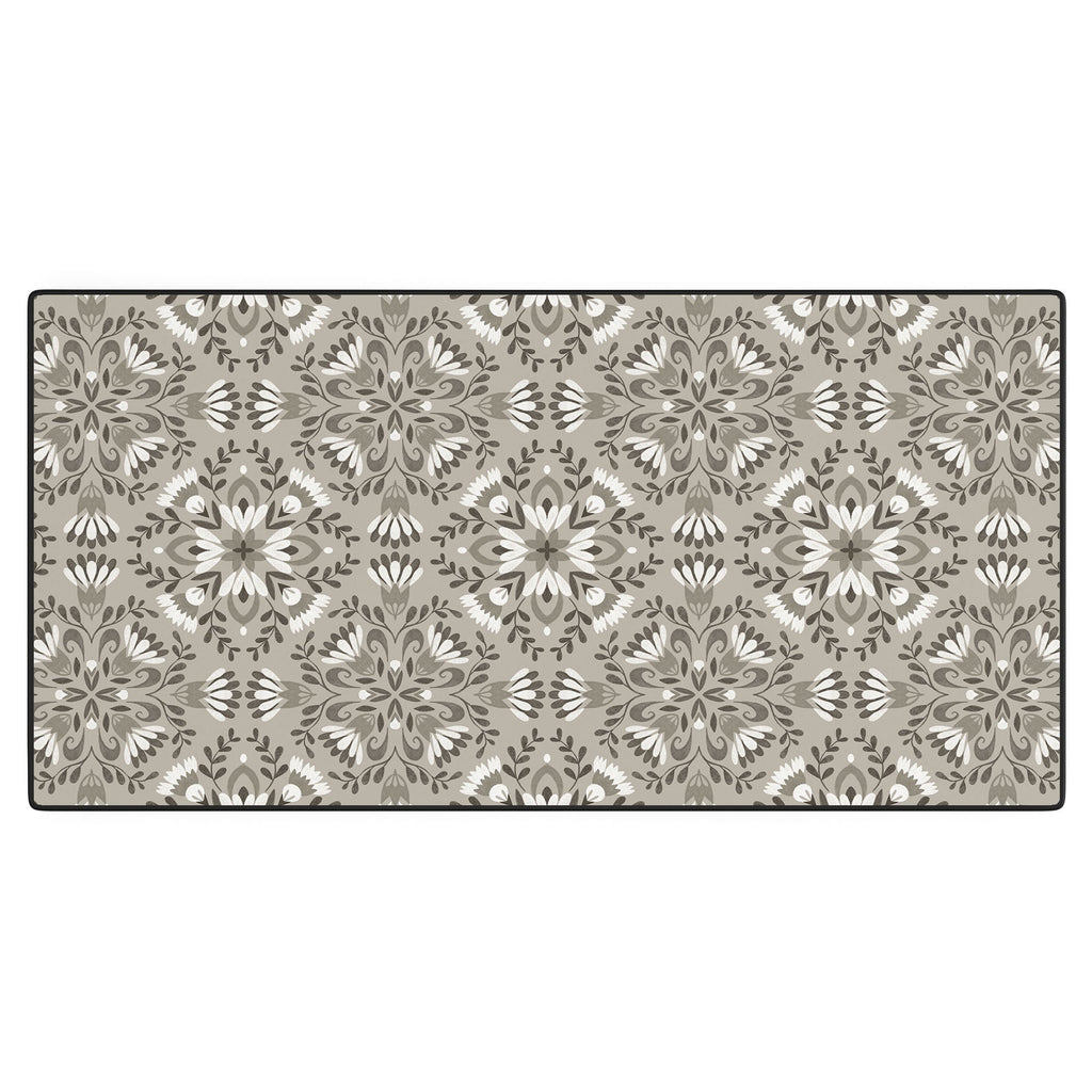 Pimlada Phuapradit Floral Tiles Gray Desk Mat