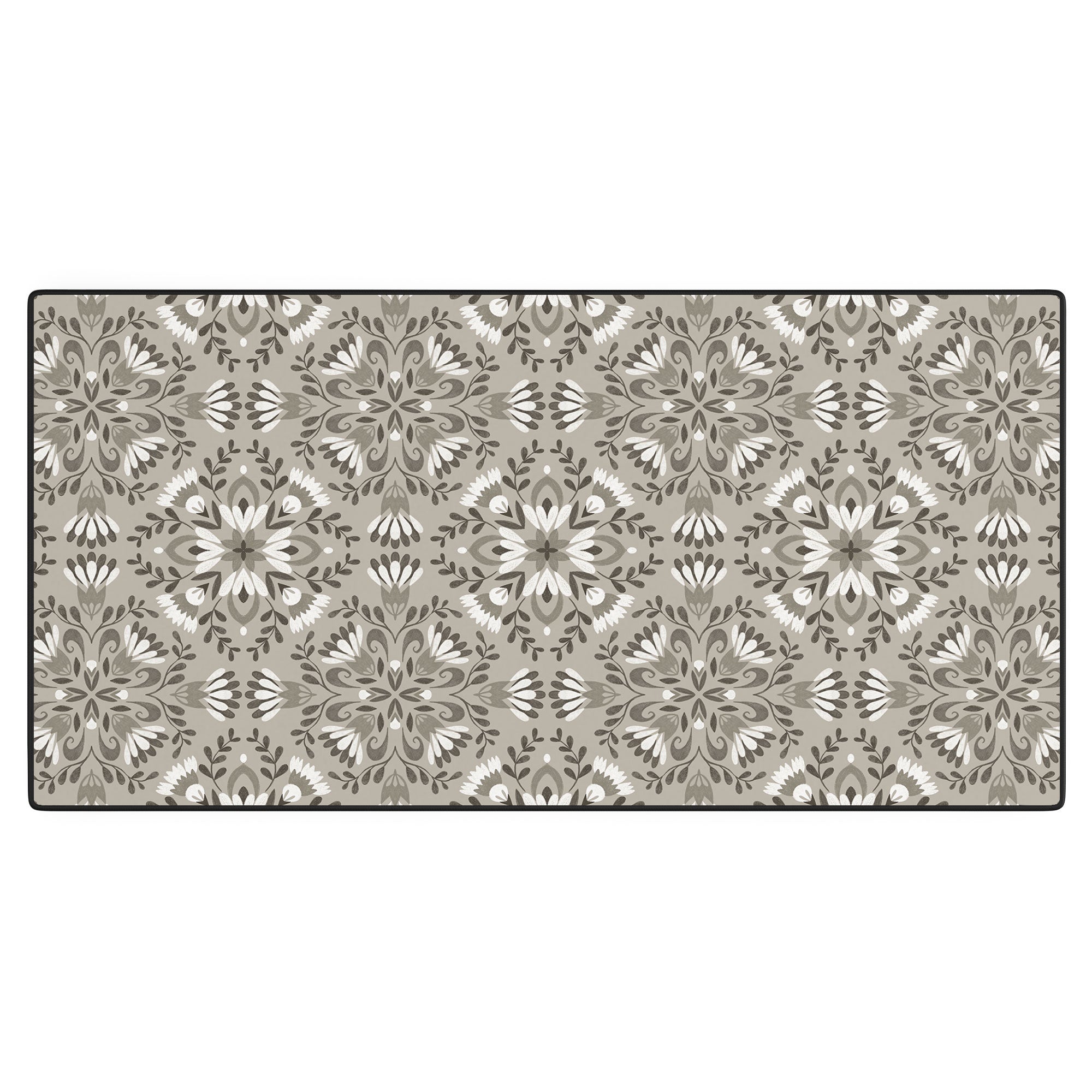 Pimlada Phuapradit Floral Tiles Gray Desk Mat